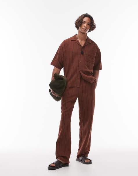 Topman – Strukturierte Jogginghose in Braun mit Streifen und gerader Passform - view 1