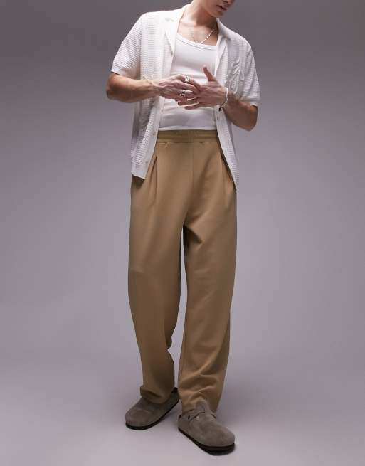 Topman – Strukturierte Jogginghose in Steinbeige mit weitem Schnitt