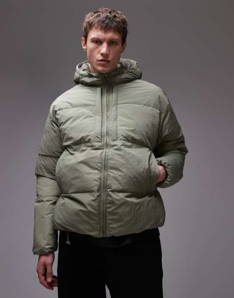 Topman – Strukturierte Pufferjacke in Salbeigrün mit Kapuze - view 1