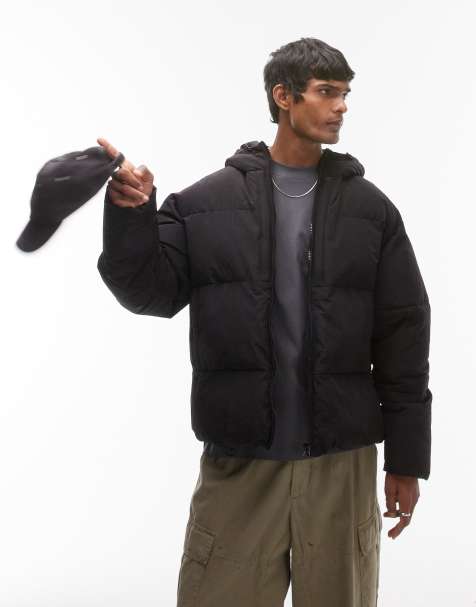 Topman – Strukturierte Pufferjacke in Schwarz mit Kapuze - view 1
