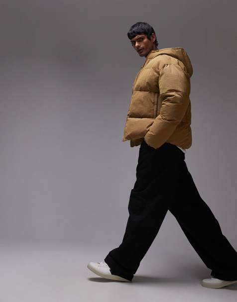 Topman – Strukturierte Pufferjacke in Senfgelb mit Kapuze - view 1