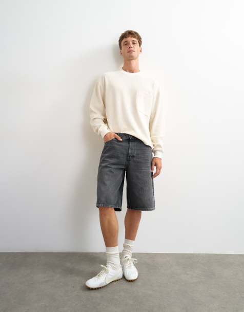 Topman - Stugge baggy denim short in zwart met wassing - view 1