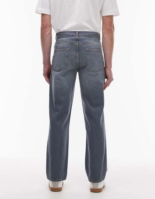 Topman - Stugge jeans met rechte pijpen in mid-wash blauw, 2 van 5