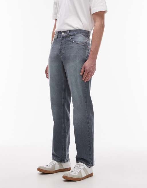 Topman - Stugge jeans met rechte pijpen in mid-wash blauw, 3 van 5