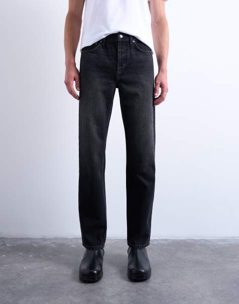 Topman - Stugge jeans met rechte pijpen in verwassen zwart - view 1