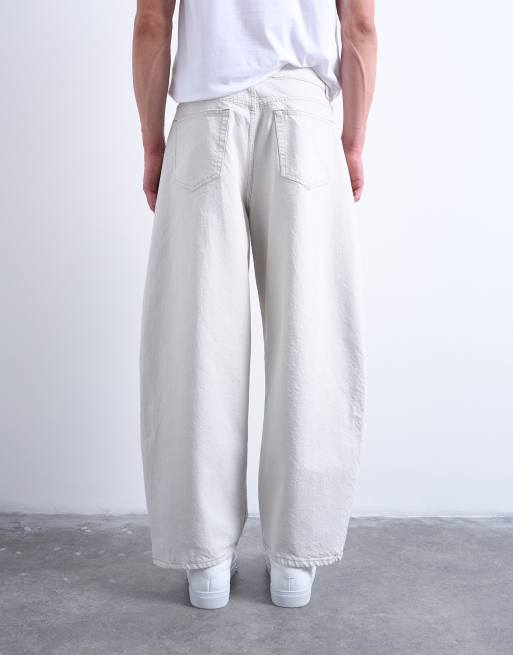 Topman - Stugge jeans met wijde ronde pijpen in beenwit, 4 van 7