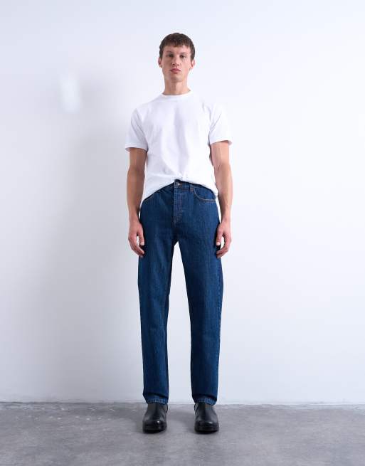 Topman - Stugge rechte jeans in blauw met donkere wassing, 2 van 7