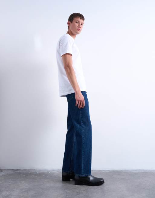 Topman - Stugge rechte jeans in blauw met donkere wassing, 3 van 7