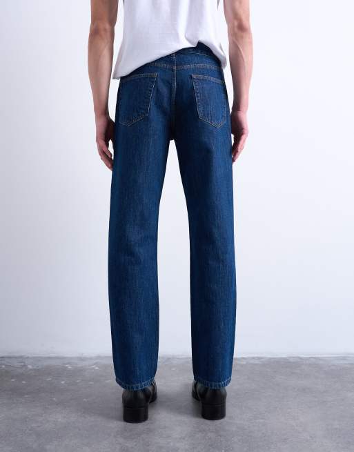 Topman - Stugge rechte jeans in blauw met donkere wassing, 4 van 7