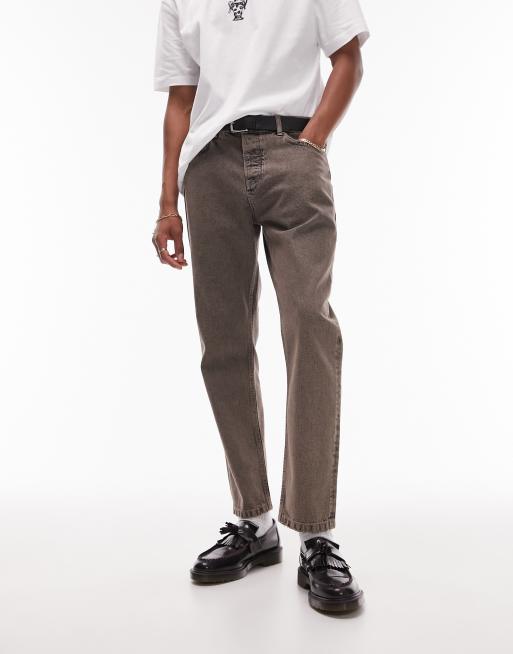 Topman - Stugge toelopende jeans in bruine tint