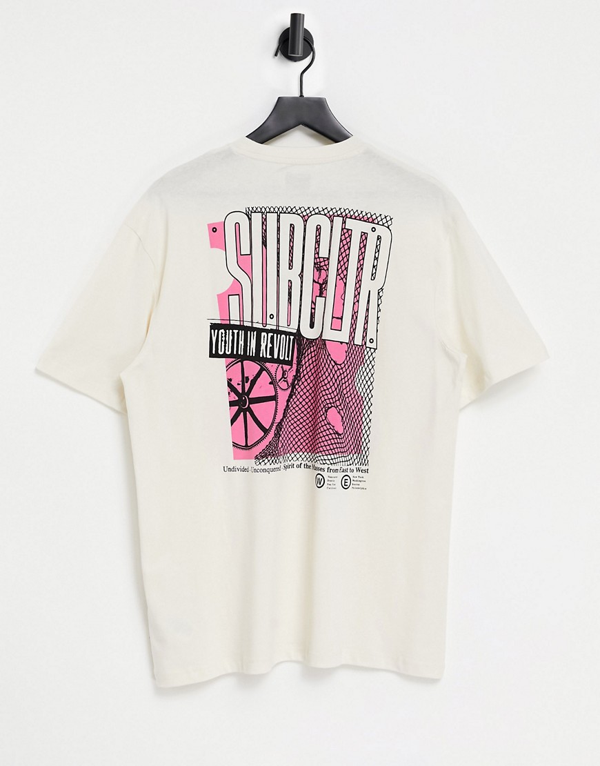 Topman subculture front and back print t-shirt in ecru-White
