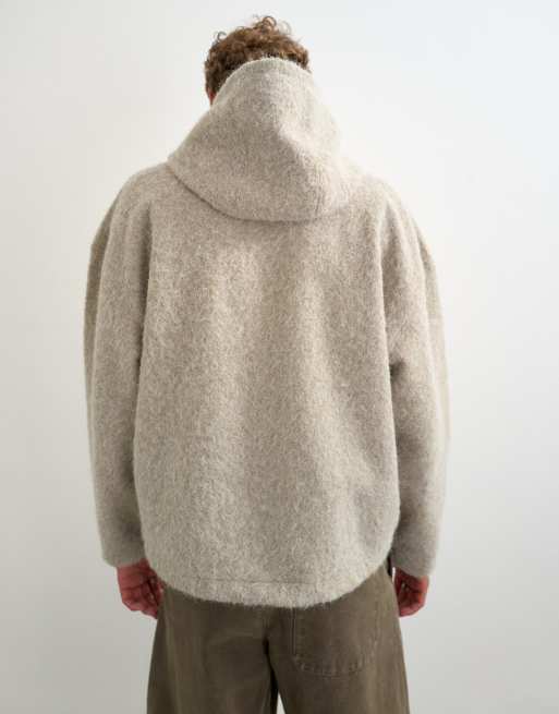 Topman - sudadera con capucha de corte boxy y forro borg cepillado en piedra, 3 de 5