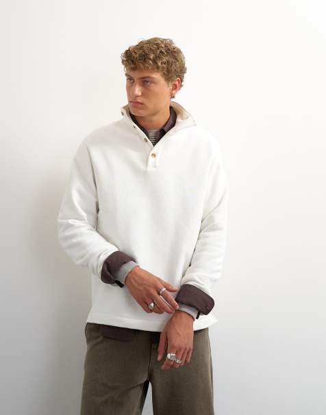 Topman - sudadera de corte clásico con cuello alzado en ecru lavado - view 1