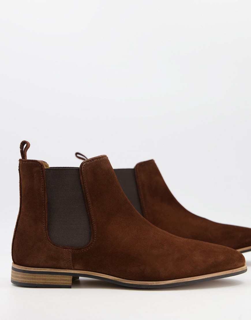 Topman - Suède chelsea boots in bruin