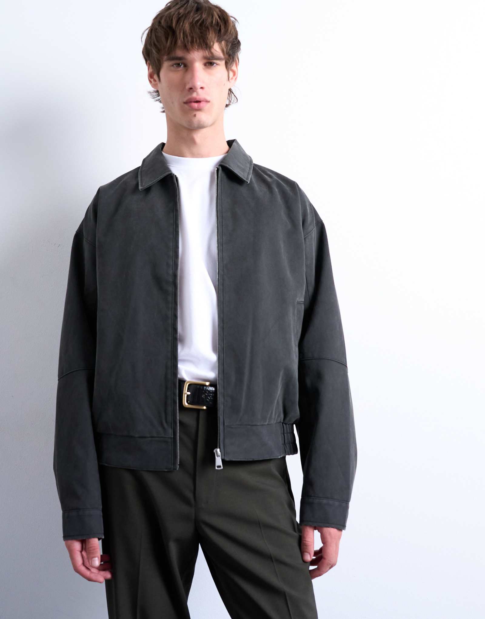 Замшевая куртка Topman с эффектом потертости серого цвета