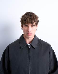 Model wearing Suede effect jacket in washed grey