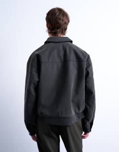 Model wearing Suede effect jacket in washed grey