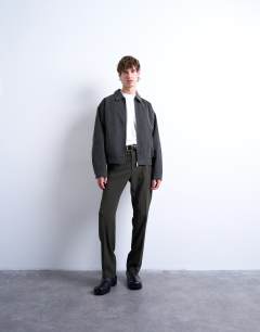 Model wearing Suede effect jacket in washed grey