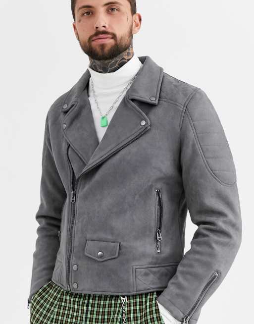 Grey suede clearance biker jacket mens