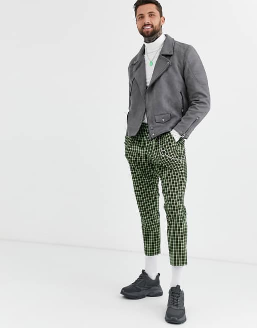 Topman suedette biker jacket in grey, 4 of 4