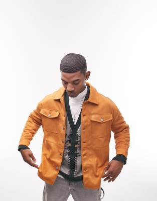 Topman suedette jacket in tan