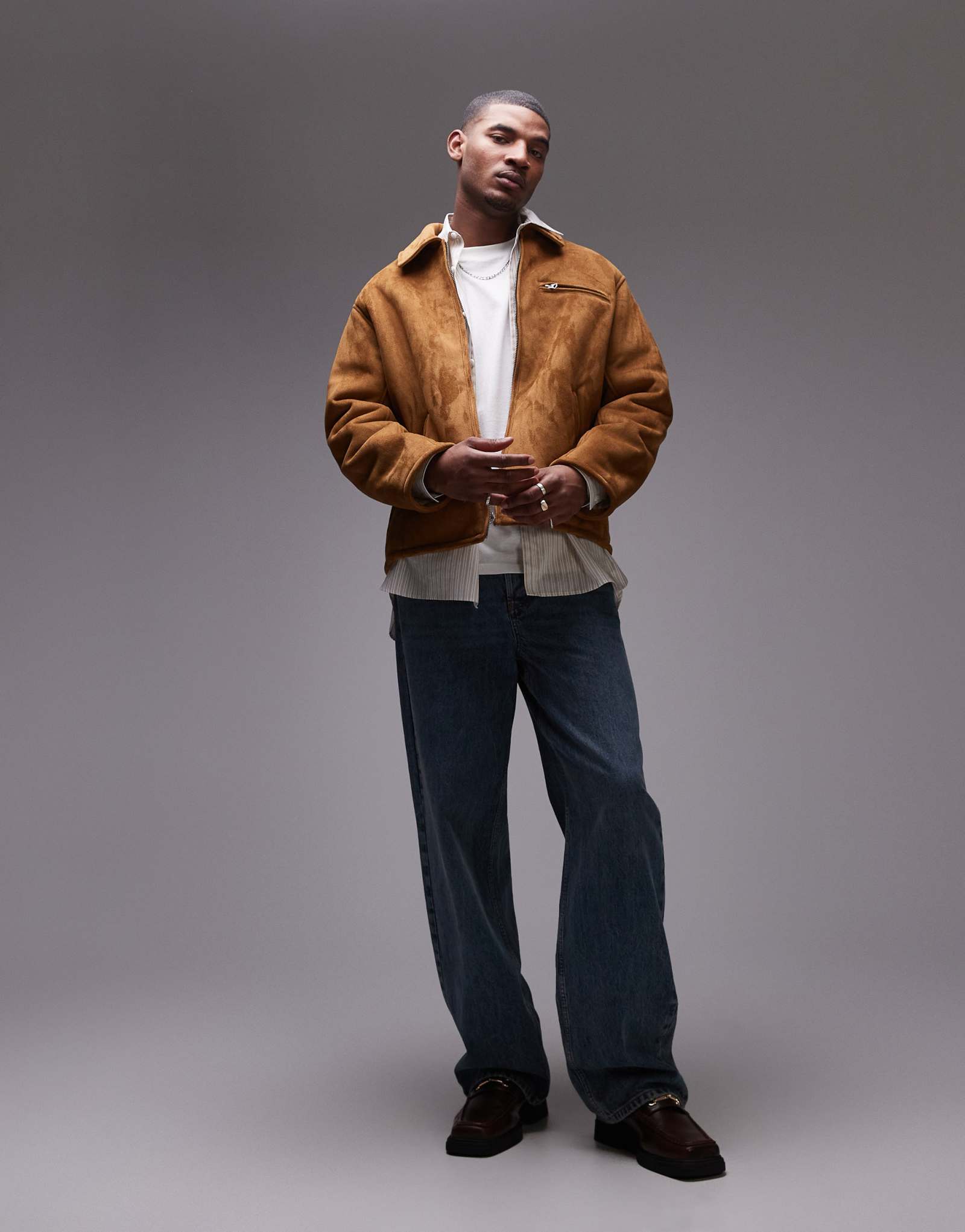 Куртка из замши и овечьей шерсти Topman коричневого цвета