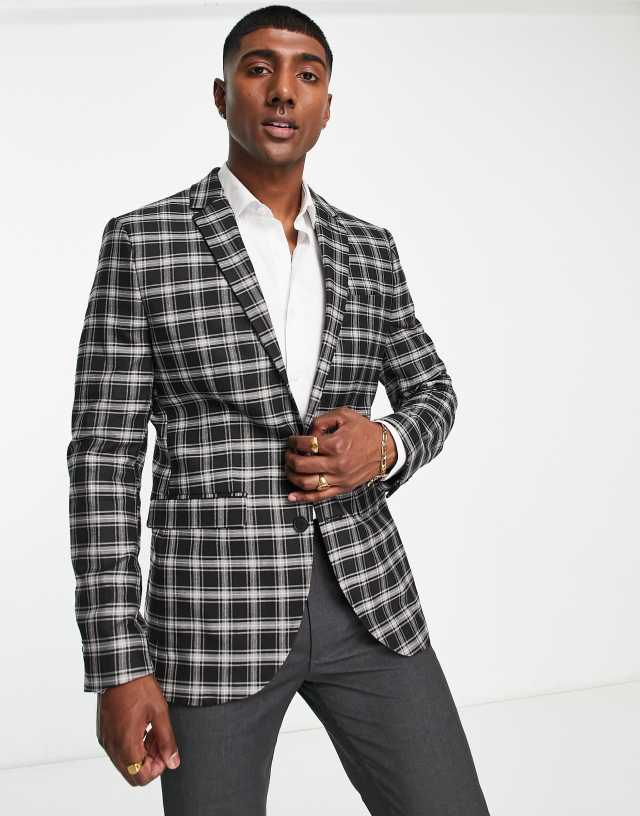 Topman suit jacket in black plaid