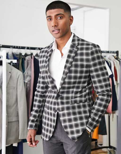 Black and white 2025 plaid suit jacket