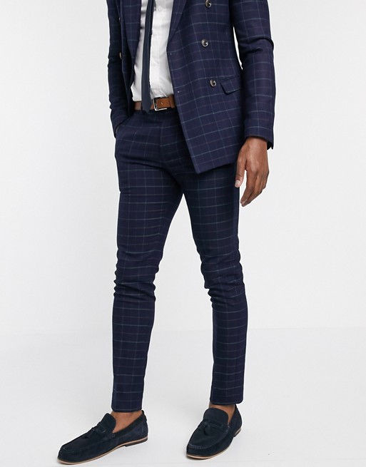 Topman suit trousers in navy check