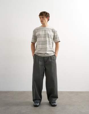 Topman Baggy Fit Pants With Pleats In Gray