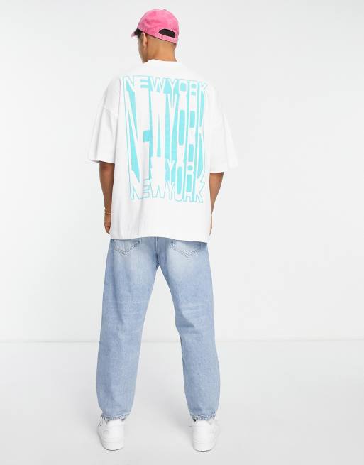 Topman – Super-Oversize-T-Shirt in Weiß mit lang gezogenem „New York“-Print vorne und hinten, 3 von 4