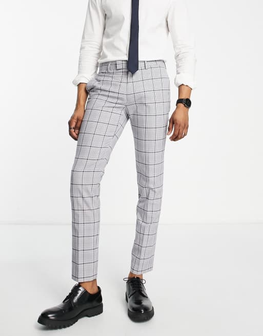Topman super skinny check suit pants in grey 