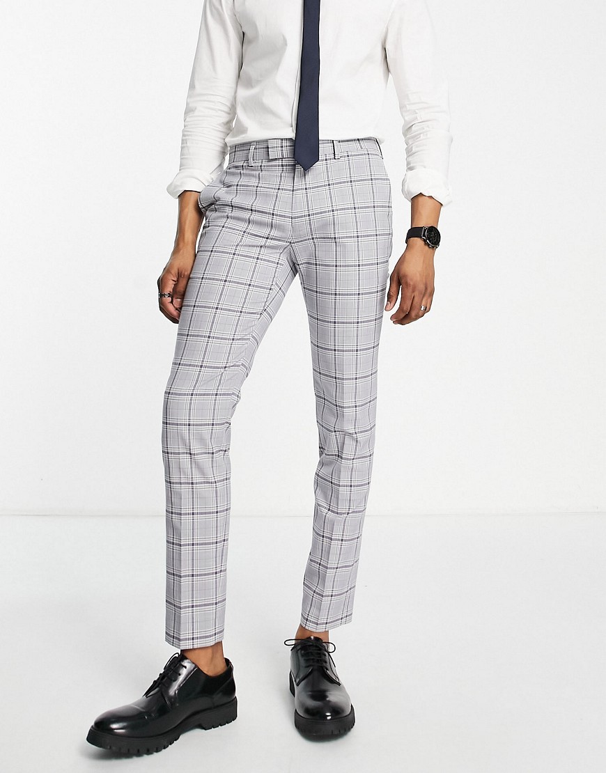 Topman super skinny check suit trousers in grey