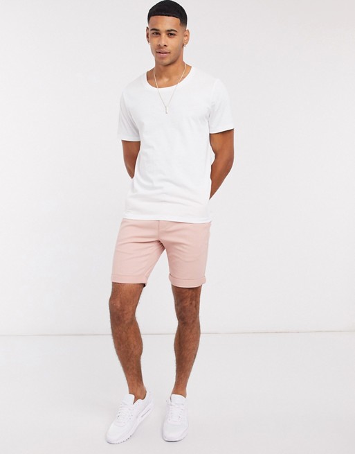 Topman skinny chino shorts in pink