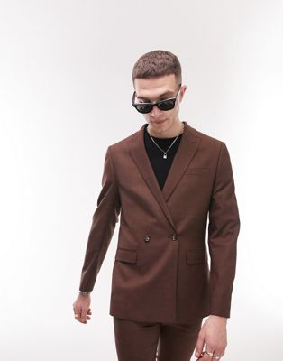 Topman super skinny double breasted one button suit jacket in brown - ASOS Price Checker