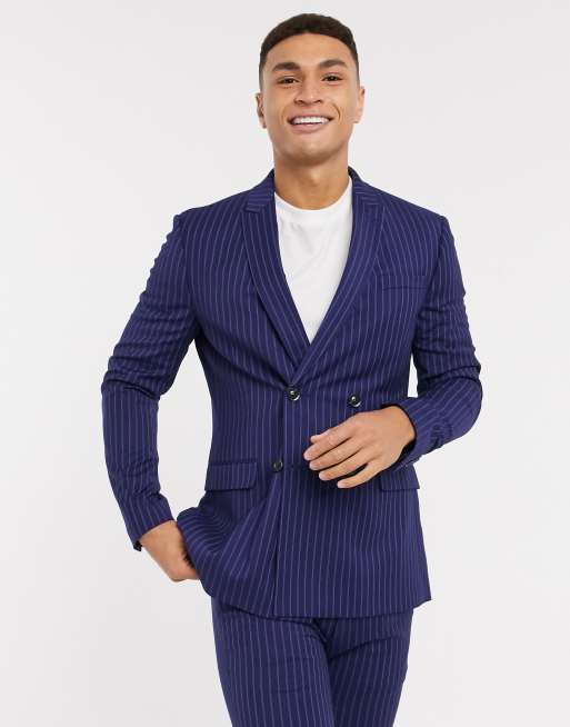 ASOS DESIGN jersey suit in blue pinstripe