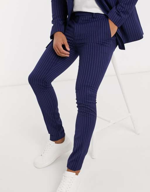 Blue pinstripe best sale pants mens