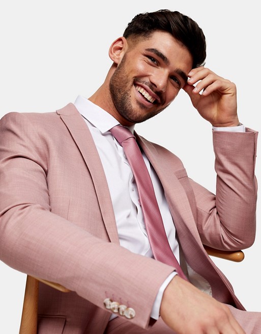 Topman super skinny single breasted suit jacket in pink
