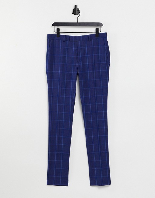 Topman super skinny suit trousers in navy windowpane check