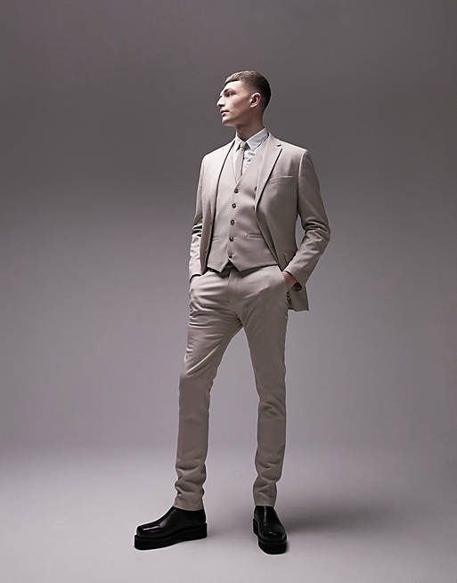 asos.com | Super skinny herringbone texture suit pants in stone
