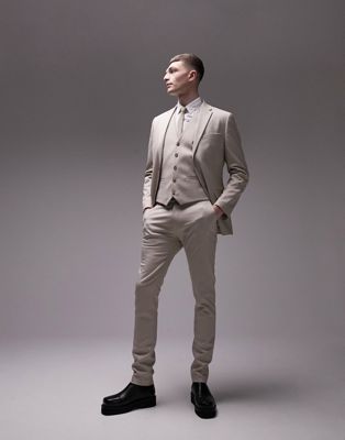 Topman super skinny herringbone texture suit trousers in stone - ASOS Price Checker