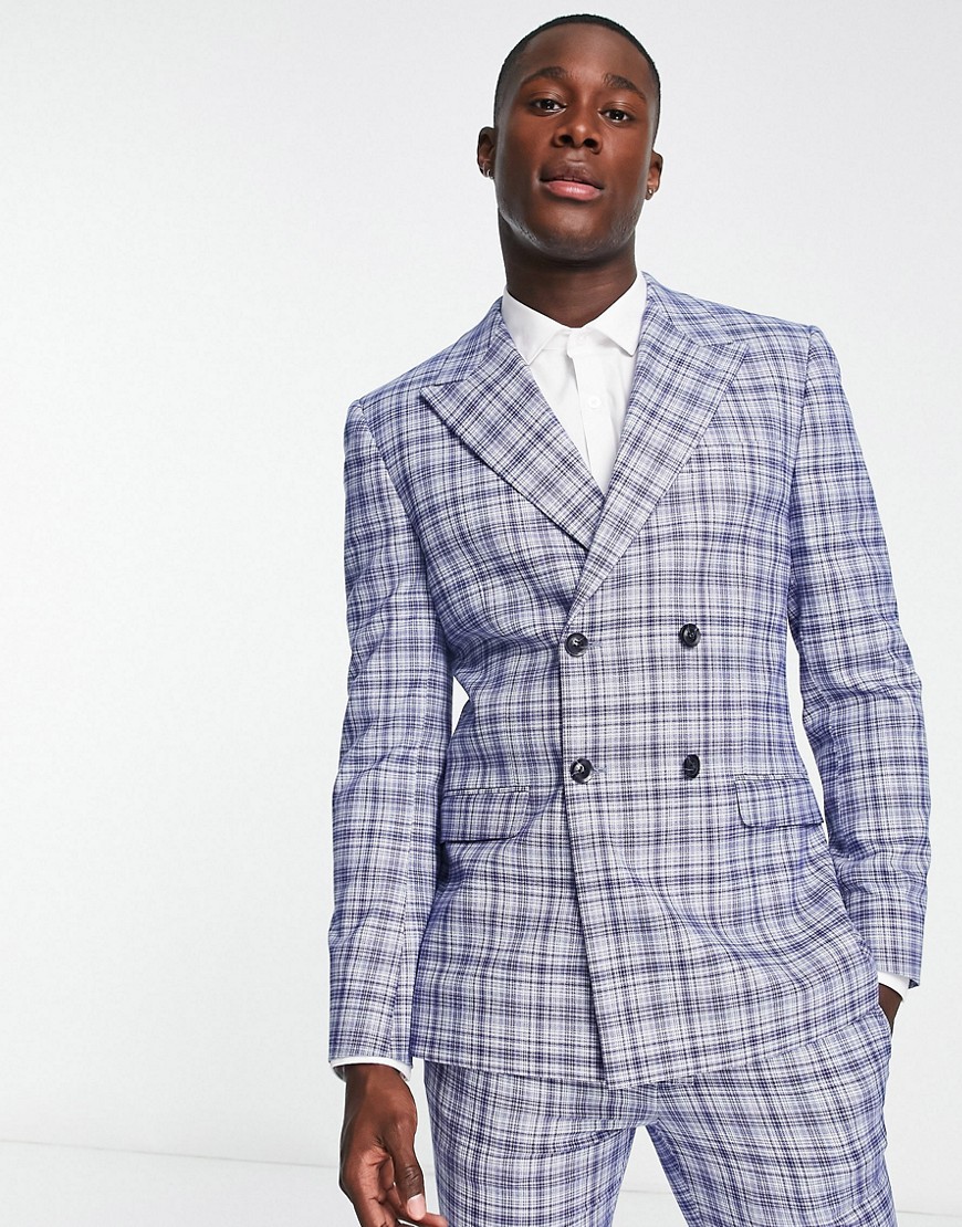 Topman super skinny single breasted suit jacket in blue check