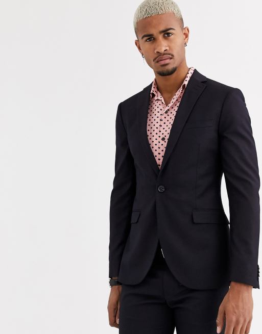 Topman super skinny single breasted suit jacket in dark burgundy ASOS
