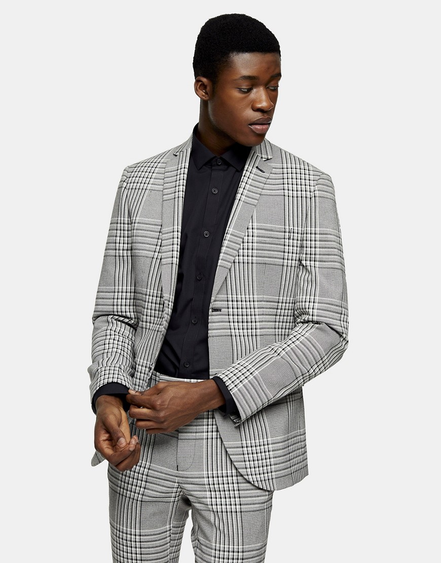 Topman super skinny single breasted suit jacket in grey check