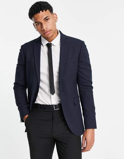 Topman super skinny single breasted suit jacket in navy | ASOS