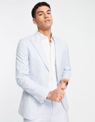 Topman super skinny single breasted suit jacket in pale blue - ASOS Price Checker