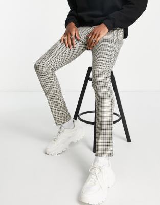 Topman super skinny smart trousers in stone & black check