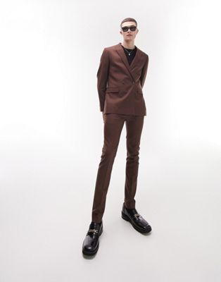 Topman super skinny suit trousers in brown