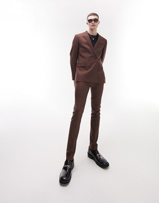 Topman super skinny suit trousers in brown | ASOS