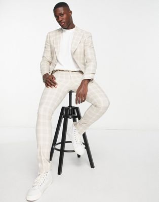 Topman super skinny suit trousers in stone check - ASOS Price Checker